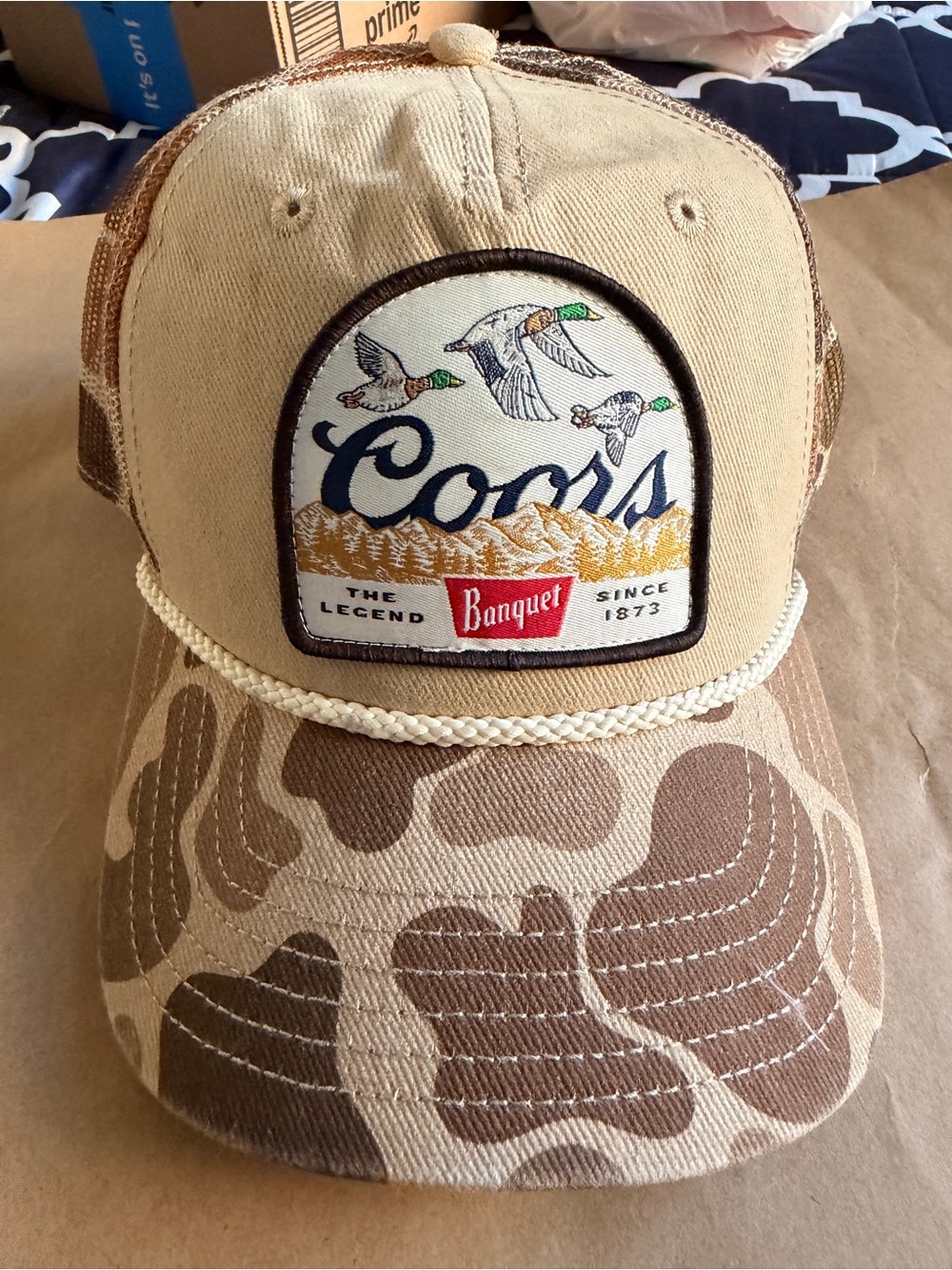 MAD Engine Coors Banquet Tan Brown Camo Trucker Hat
